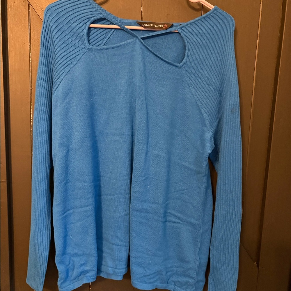 Colleen Lopez Blue Ribbed Long Sleeve Top